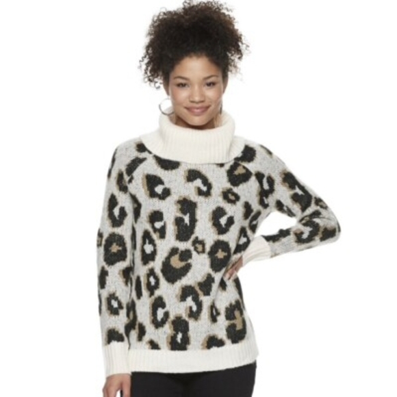 Leopard Pattern Cowl Neck Sweater - Picture 1 of 10